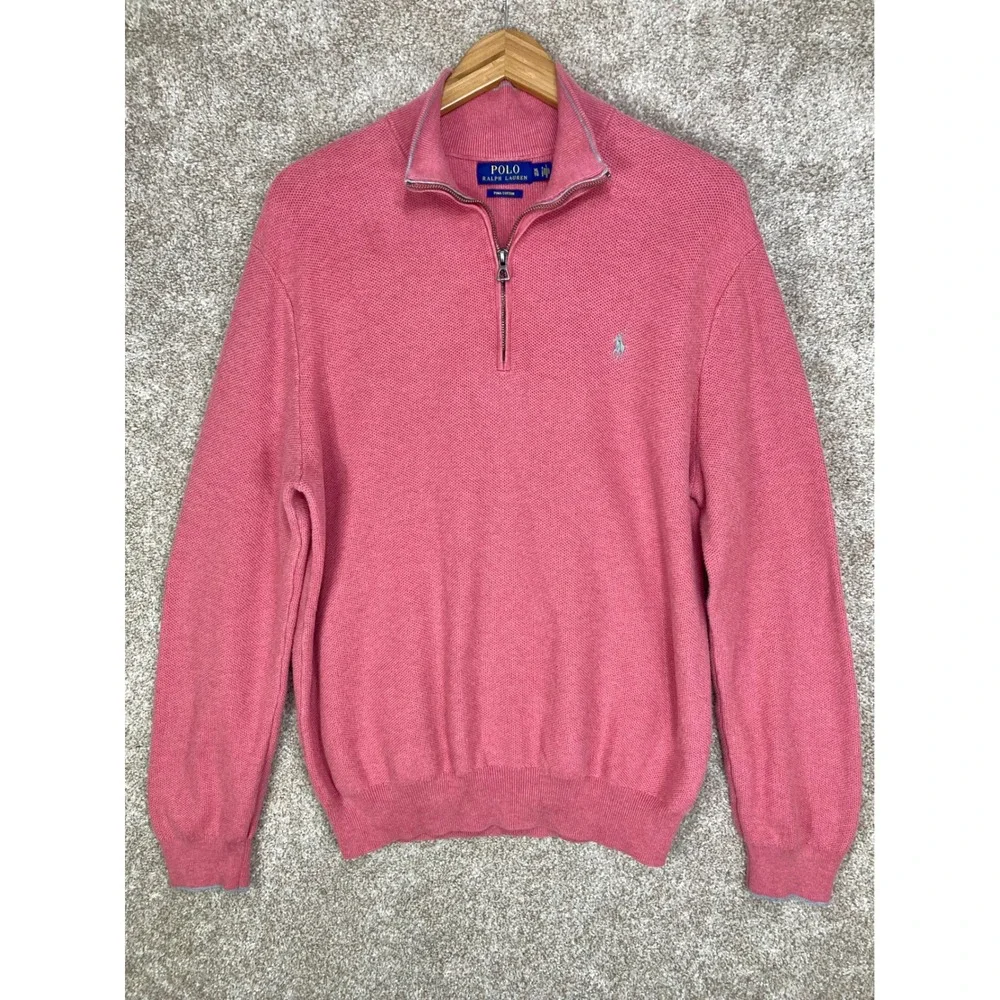 Polo Ralph Lauren Pima Cotton Quarter Zip Sweater Mens XL Salmon Pink Old Money